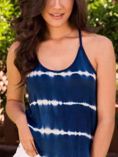 Wholesale Halter Stripe Sleeveless Dark Blue Camis