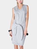 Wholesale Grey V-Neck Sleeveless Plain Shirt Dress