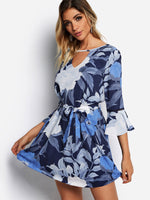 OEM Ladies Blue Floral Dresses