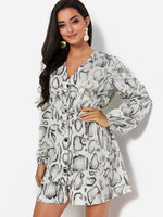 Wholesale White Deep V Neck Long Sleeve Snake Dresses