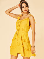 OEM Ladies Yellow V-Neck Dresses