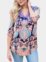 Wholesale Random Long Sleeves V-Neck Curved Hem Blouses