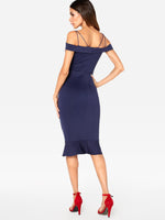 NEW FEELING Womens Navy Off The Shoulder Dresses