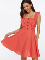 Wholesale Square Neck Sleeveless Zip Back Casual Dress