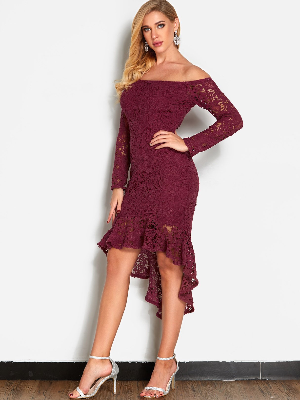 OEM Ladies Burgundy Off The Shoulder Dresses