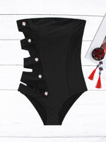 Wholesale Black Tube Top Sleeveless Plain Backless Cut Out One-Piece Swimsuit