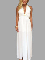 Wholesale White Deep V-Neck Sleeveless Backless Maxi Dress