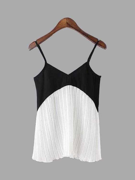 Wholesale Sleeveless V-Neck Contrast Pleated Cami