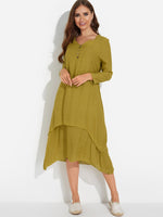 Wholesale V-Neck Long Sleeve Irregular Hem Maxi Dress