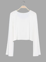 Wholesale Round Neck Sheer Long Sleeve White Top