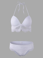 Wholesale White Lace-Up Halter Sleeveless Lace Wireless Bikinis