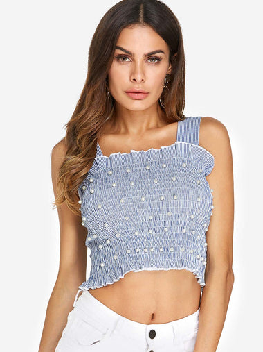 Wholesale Square Neck Stripe Sleeveless Blue Camis