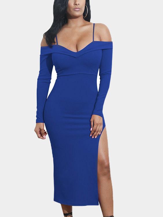 OEM Ladies Blue Off The Shoulder Dresses