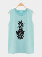 Wholesale Round Neck Printed Sleeveless Green Camis