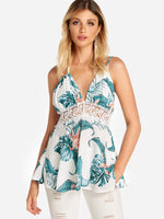 Wholesale V-Neck Printed Lace Sleeveless White Camis