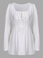 Wholesale Cold Shoulder Lace Long Sleeve White T-Shirts