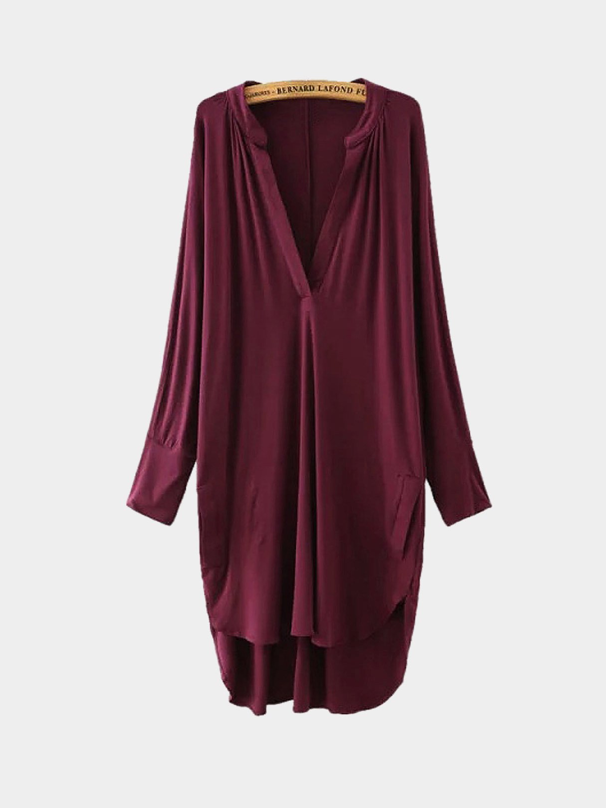 Wholesale V-Neck Long Sleeve Burgundy Dresses