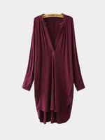 Wholesale V-Neck Long Sleeve Burgundy Dresses