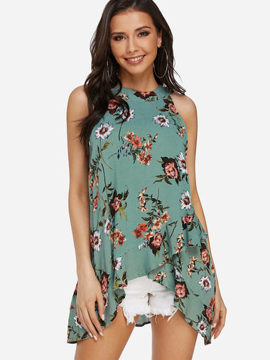Wholesale Floral Print Sleeveless Green Camis