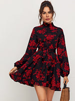 Floral Print Tied Cutout Back Self Belted Dress