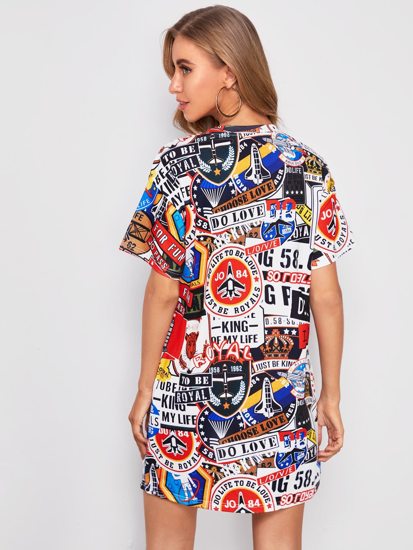 Allover Print Drop Shoulder Tee Dress