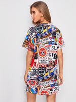 Allover Print Drop Shoulder Tee Dress