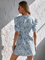 Surplice Neck Belted Puff Sleeve Paisley Dress
