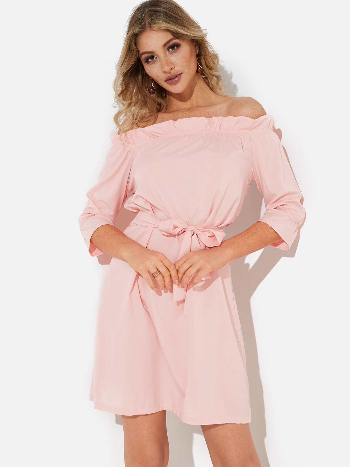 OEM Ladies Pink Off The Shoulder Dresses