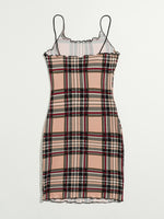 Plaid Lettuce Trim Cami Bodycon Dress