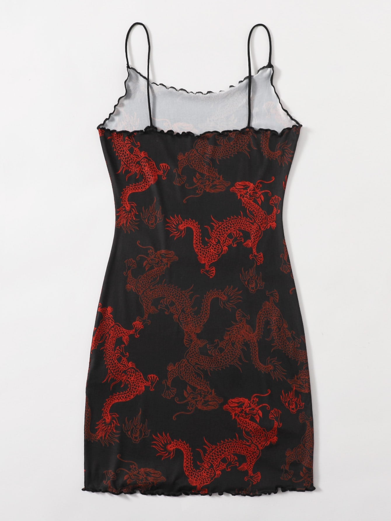 Lettuce Trim Chinese Dragon Print Dress