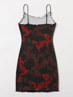 Lettuce Trim Chinese Dragon Print Dress