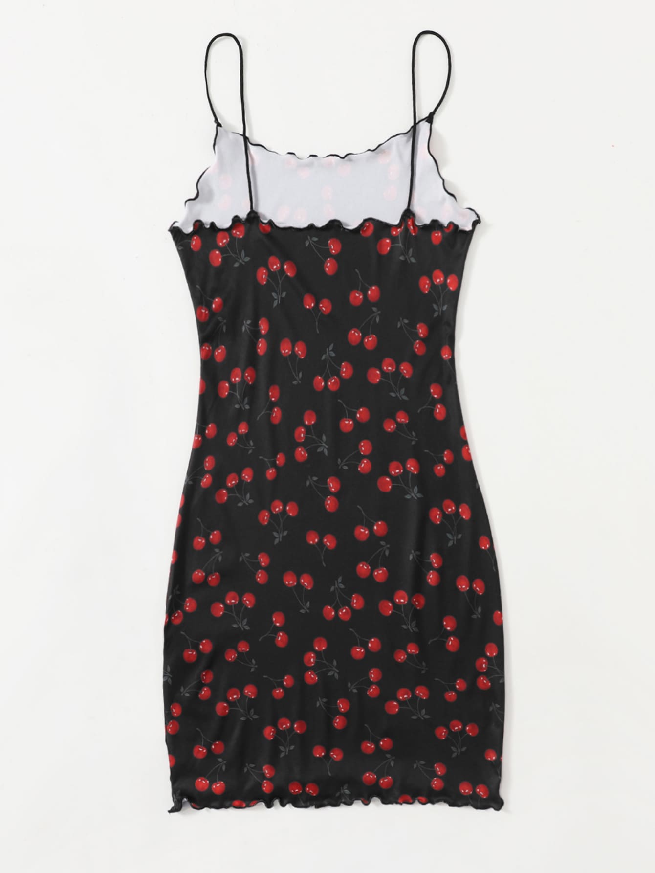 Allover Cherry Print Lettuce Trim Dress