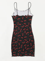 Allover Cherry Print Lettuce Trim Dress