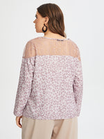 Plus Contrast Lace Allover Print Blouse