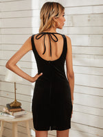 Knot Front Tied Backless Velvet Dress