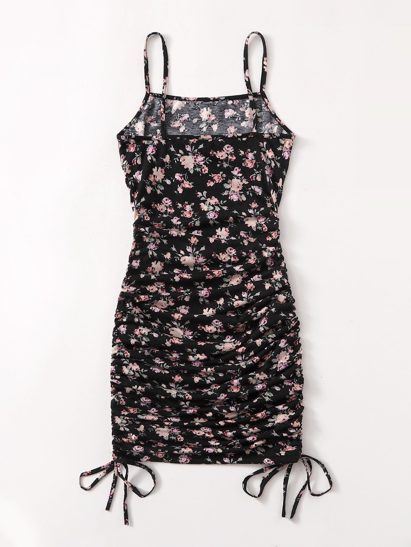 Ruched Drawstring Ditsy Floral Dress