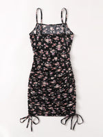 Ruched Drawstring Ditsy Floral Dress