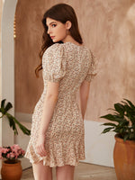 Ditsy Floral Ruched Ruffle Hem Dress