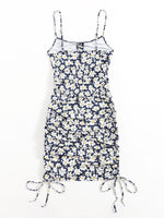 Drawstring Ruched Detail Allover Floral Print Dress