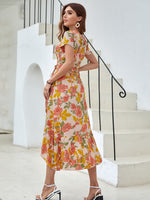 Floral Ruffle Hem Tie Side Wrap Dress