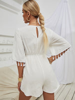 Lace Panel Tassel Trim Romper