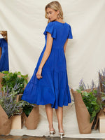 Plunging V Neck Split Thigh Ruffle Hem Dress
