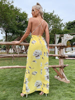 Eilly Bazar Crisscross Backless Floral Wrap Hem Cami Dress