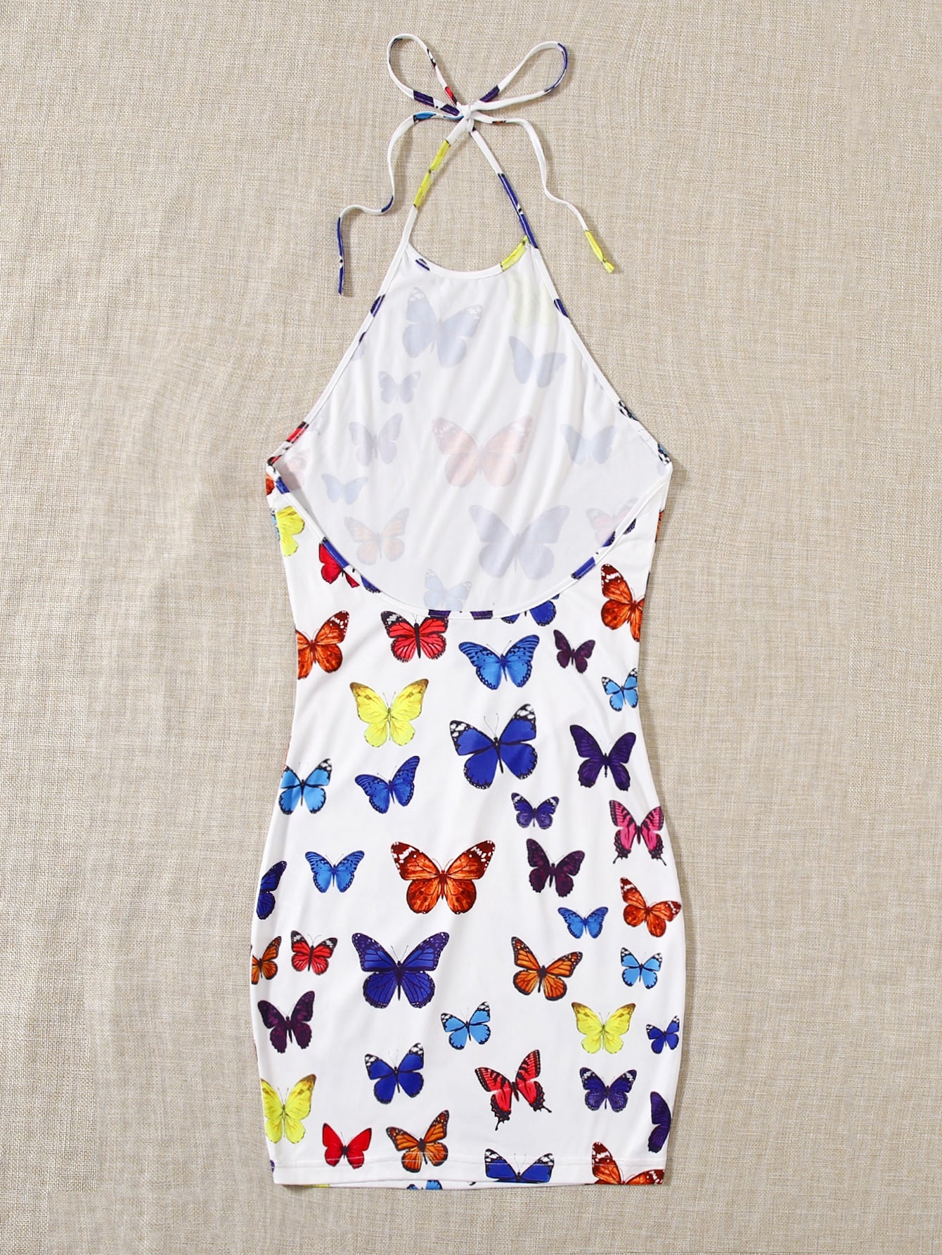 Allover Butterfly Print Halter Dress