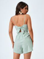 Tied Backless Striped Cami Romper