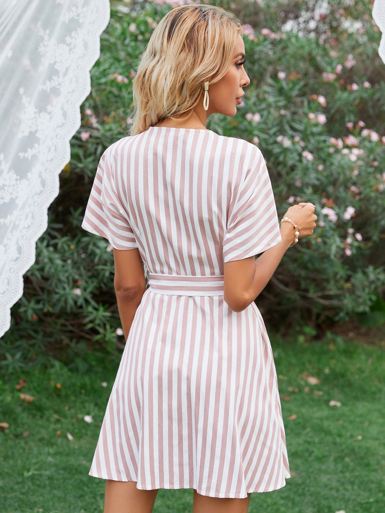 Striped Belted Button Front Dress