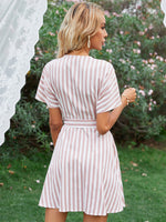 Striped Belted Button Front Dress