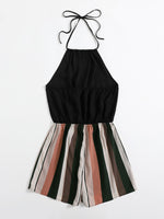Striped Colorblock Combo Halter Romper