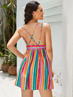 Crisscross Back Rainbow Striped Cami Dress