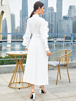 Ruffle Trim Pleated Hem Shirt Dress